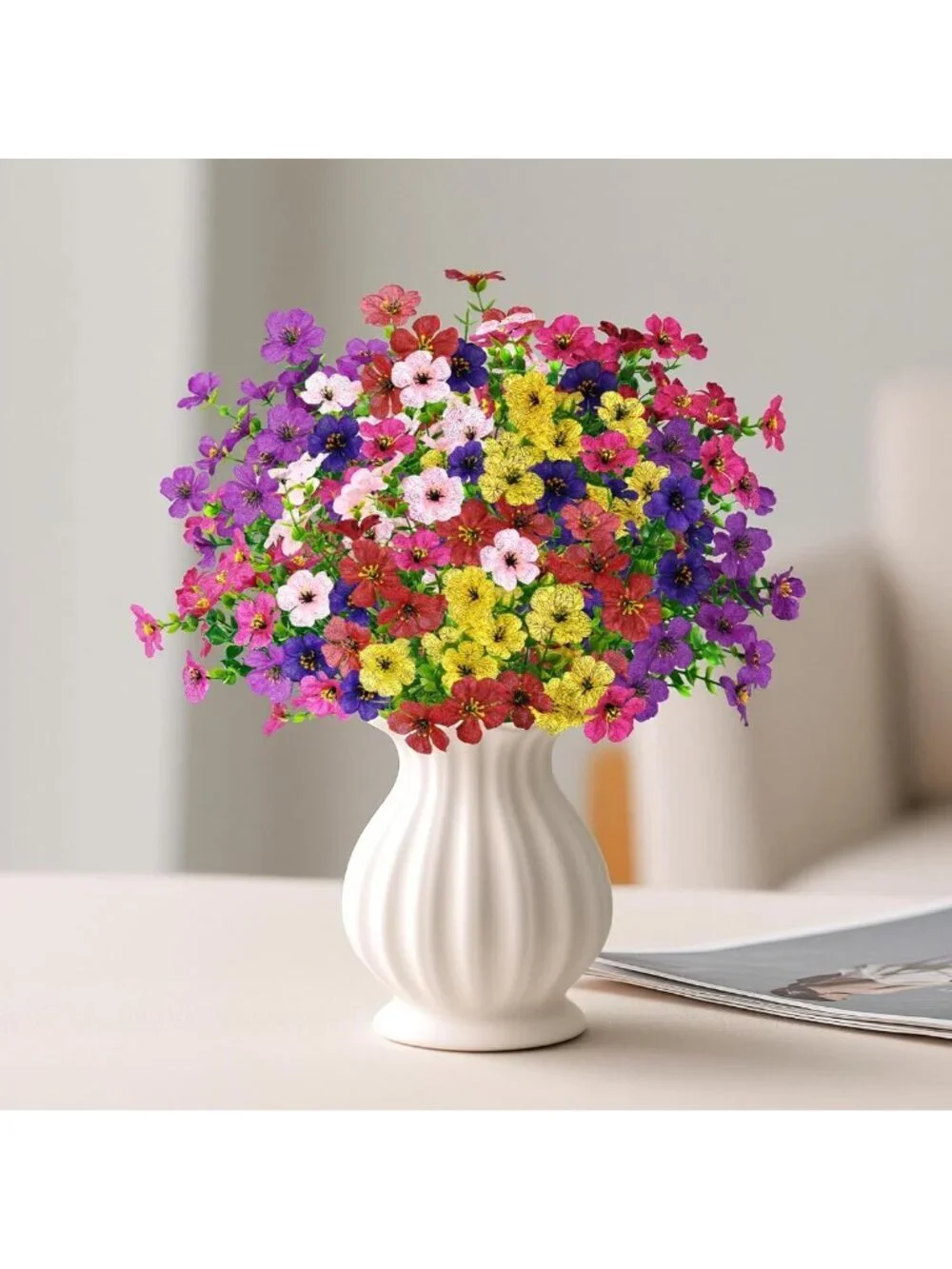 12 Bundles UV Resistant Faux Flowers - Realistic Silk Daisy Plants for Home